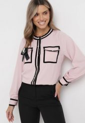 Różowa Koszula z Broszką z Kokardką i Ozdobnymi Lamówkami Evelima. Czerwone koszule damskie Born2be, m, bez wzorów, z jeansu, bez kołnierzyka, bez ramiączek. Za 139.99 zł.