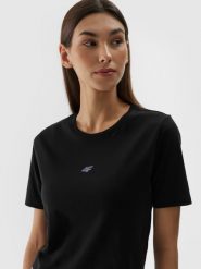 4F T-shirt slim cropped damski - czarny S. Czarne t-shirty damskie 4f, s, bez wzorów, z bawełny, bez kołnierzyka. W wyprzedaży za 29.99 zł.