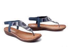 RIEKER V7561-14 blue, sandały damskie. Niebieskie sandały damskie Rieker, bez wzorów, z gumy, bez obcasa. Za 255.92 zł.