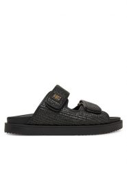 Tommy Hilfiger Klapki DOUBLE STRAP RAFFIA FW0FW08940 Czarny. Czarne klapki damskie Tommy Hilfiger, bez wzorów, z tworzywa sztucznego, bez obcasa. Za 399.99 zł.