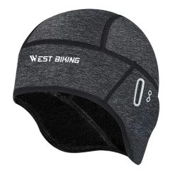 Czapka Wiatroszczelna Polarowa z Otworami na Okulary Szary. Szare czapki męskie WEST BIKING, na zimę, bez wzorów, z materiału, sportowe. Za 51.60 zł.