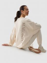 4F Bluza dresowa oversize nierozpinana bez kaptura damska - kremowa L. Brązowe bluzy bez kaptura damskie 4f, l, z bawełny. Za 79.99 zł.