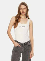 Guess Top W5RP48 KA0H1 Biały Regular Fit. Białe topy damskie Guess, xl, z aplikacjami, z bawełny, bez kołnierzyka. Za 79.99 zł.