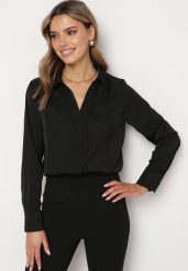 Czarna Koszula z Koronkową Lamówką Latorena. Czarne koszule damskie Born2be, l, bez wzorów, z koronki, eleganckie, bez kołnierzyka, bez ramiączek. Za 74.99 zł.
