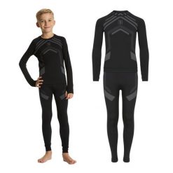 Komplet bielizny termoaktywnej dziecięcej OneTeam ACHILL II THERMO LIGHT PLUS. Czarne koszulki dziewczęce ONETEAM, l, bez wzorów, z dzianiny, bez ramiączek. Za 58.99 zł.