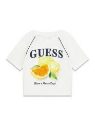 Guess T-Shirt J6GI08 K8HM4 Biały Regular Fit. Białe koszulki dziewczęce Guess, z aplikacjami, z bawełny, bez ramiączek. Za 114.99 zł.