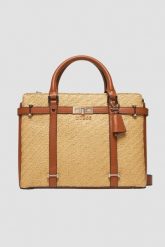 GUESS Beżowa torebka Emilee Luxury. Brązowe torebki klasyczne damskie Guess, z aplikacjami, bez dodatków. W wyprzedaży za 499.99 zł.