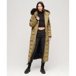 Długi płaszcz z kapturem z futerka sztucznego SUPERDRY. Brązowe płaszcze damskie Superdry., bez wzorów, eleganckie. W wyprzedaży za 592.30 zł.