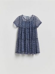 Dwuwarstwowa sukienka - granatowy. Niebieskie sukienki dziewczęce Reserved, bez wzorów, z materiału, bez ramiączek. Za 79.99 zł.