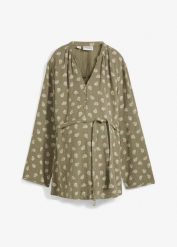 Bluzka ciążowa i do karmienia piersią, z muślinu z bawełny. Zielone bluzki damskie bonprix, bez wzorów, z bawełny, eleganckie, bez kołnierzyka, moda ciążowa, bez ramiączek. Za 149.99 zł.