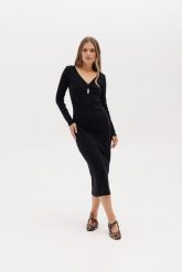 SUKIENKA GWEN CZARNA L - Flawless. Czarne sukienki damskie Flawless, do pracy, l, bez wzorów, z bawełny, biznesowe, bez kołnierzyka, bez ramiączek, midi, dopasowane. Za 264.00 zł.
