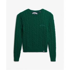 Sweter z cienkimi warkoczami, klasyczny, okrągły dekolt, damski Superdry. Zielone swetry klasyczne damskie Superdry., na zimę, ze splotem, bez kołnierzyka. Za 277.50 zł.