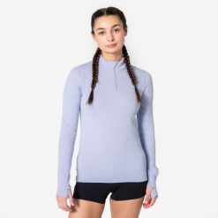 Bluza do biegania damska Kiprun Run Flow Warm 1/2 zip ocieplana. Fioletowe kurtki do biegania damskie KIPRUN, l, bez wzorów, z materiału, bez kaptura. Za 129.99 zł.