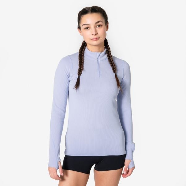 Bluza do biegania damska Kiprun Run Flow Warm 1/2 zip ocieplana. Fioletowe kurtki do biegania damskie KIPRUN, l, bez wzorów, z materiału, bez kaptura. Za 129.99 zł.