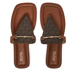 Japonki MICHAEL Michael Kors. Brązowe klapki damskie MICHAEL Michael Kors, bez wzorów, ze lnu, bez obcasa. Za 549.99 zł.