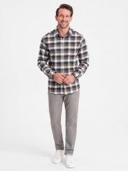 Męskie spodnie chino o dopasowanym kroju - ciemnobeżowe V5 OM-PACP-0151 - XXL. Brązowe spodnie materiałowe męskie Ombre Clothing, bez wzorów, z bawełny. Za 179.99 zł.