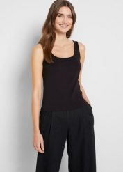Top w prążek z czystej bawełny. Czarne topy damskie bonprix, bez wzorów, z bawełny, bez kołnierzyka. Za 32.99 zł.