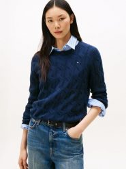 Tommy Hilfiger Sweter z dzianiny Kobiety Wełna niebieski, S. Niebieskie swetry klasyczne damskie Tommy Hilfiger, s, z dzianiny, bez kołnierzyka. Za 479.95 zł.