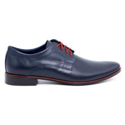 Olivier Buty męskie wizytowe skórzane 277 granatowe niebieskie. Niebieskie buty wizytowe męskie z jeansu, bez zapięcia. Za 367.89 zł.