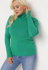 Zielony Sweter z Golfem Sazerna. Zielone golfy damskie Born2be, l, bez wzorów, z dzianiny, bez ramiączek. Za 59.99 zł.
