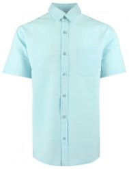 Koszula Weekendowa z Lnem, Krótki Rękaw - Brave Soul - Miętowy-Niebieski. Niebieskie koszule męskie Brave Soul, l, bez wzorów, z bawełny, bez kołnierzyka, bez ramiączek. Za 129.00 zł.