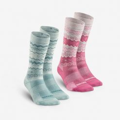 Skarpety turystyczne SH500 Mid. Czerwone skarpetki damskie QUECHUA, bez wzorów, z elastanu. W wyprzedaży za 49.99 zł.