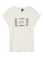 Vero Moda Koszulka w kolorze kremowym rozmiar: M. Brązowe bluzki damskie Vero Moda, m, bez wzorów, z bawełny, bez kołnierzyka. Za 48.28 zł.