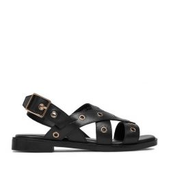 Sandały Lasocki. Czarne sandały damskie Lasocki, bez wzorów, bez obcasa, na płaskiej podeszwie. Za 169.99 zł.