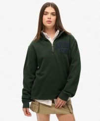 Koszulka z kapturem Henley w stylu vintage. Zielone t-shirty damskie Superdry., xl, bez wzorów, z bawełny, bez kołnierzyka. Za 378.70 zł.