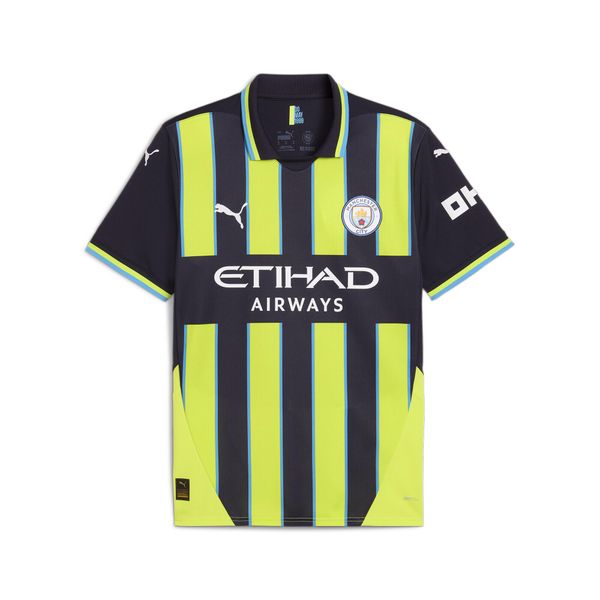 Męska koszulka wyjazdowa Manchester City 24/25 PUMA New Navy Yellow Glow Blue. Niebieskie t-shirty sportowe męskie Puma, m, z poliesteru, bez ramiączek, do piłki nożnej. Za 354.00 zł.