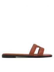 Tommy Hilfiger Klapki Th Logo Strap Mule FW0FW08671 Brązowy. Brązowe klapki damskie Tommy Hilfiger, bez wzorów, ze skóry, bez obcasa. Za 309.99 zł.