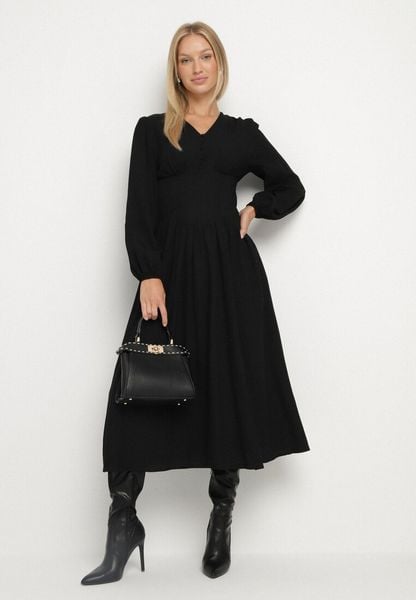 Czarna Sukienka z Wiskozą o Kroju z Gorsetową Talią i Bufiastymi Rękawami Aniste. Czarne sukienki damskie Born2be, na co dzień, l, bez wzorów, z poliesteru, eleganckie, bez kołnierzyka, bez ramiączek, midi, gorsetowe. Za 139.99 zł.