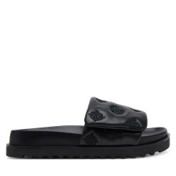 Klapki Guess. Czarne klapki damskie Guess, z aplikacjami, bez obcasa. Za 299.99 zł.