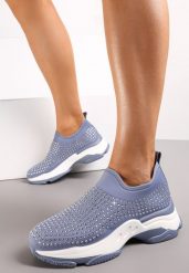 Niebieskie Buty Sportowe na Grubej Podeszwie w Cyrkonie Elerene. Niebieskie buty sportowe na co dzień damskie Renee, bez wzorów. Za 49.99 zł.