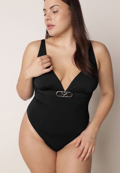 Czarny Elegancki Strój Kąpielowy Jednoczęściowy z Metaliczną Aplikacją Vilinaith. Czarne stroje jednoczęściowe damskie Born2be, plus size, z aplikacjami, plus size. Za 79.99 zł.