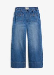Jeansy wide leg, wysoki stan. Brązowe jeansy damskie bonprix, z podwyższonym stanem. Za 159.99 zł.
