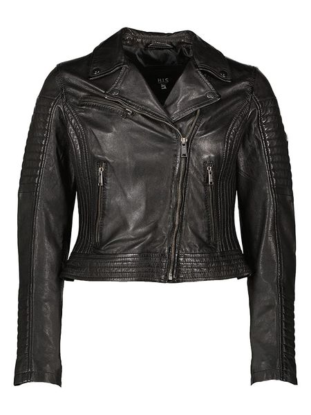 HIS Skórzana kurtka w kolorze czarnym rozmiar: 38. Czarne kurtki damskie HIS, bez wzorów, ze skóry, bez kaptura. Za 613.95 zł.