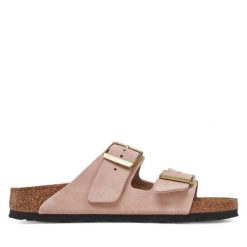 Klapki Birkenstock. Czerwone klapki damskie Birkenstock, bez wzorów, bez obcasa. Za 539.99 zł.