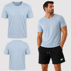 KOSZULKA NA CO DZIEŃ T-SHIRT MĘSKI 4F KOLEKCJA LIMITOWANA M3947 SS26. Niebieskie t-shirty sportowe męskie 4f, m, z bawełny, bez ramiączek, na fitness i siłownię. Za 54.99 zł.