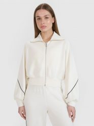 4F Bluza dresowa rozpinana bez kaptura damska 4F x Anna Lewandowska - biała M. Białe bluzy bez kaptura damskie 4f, m, z dresówki. Za 159.99 zł.