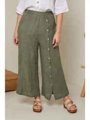 Curvy Lady Lniane spodnie w kolorze khaki rozmiar: 48/50. Brązowe spodnie materiałowe damskie Curvy Lady, bez wzorów, ze lnu, klasyczne, z podwyższonym stanem. Za 122.96 zł.