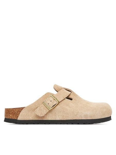 Birkenstock Klapki Boston 1030883 Beżowy. Brązowe klapki damskie Birkenstock, bez wzorów, ze skóry, bez obcasa. Za 679.99 zł.