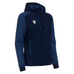 Damska bluza z kapturem full zip Macron Atlas. Niebieskie bluzy sportowe damskie Macron, bez wzorów, bez ramiączek, z kapturem. Za 235.95 zł.