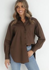 Ciemnobrązowa Koszula Doriemara. Brązowe koszule damskie Born2be, l, bez wzorów, bez kołnierzyka, bez ramiączek. Za 99.99 zł.