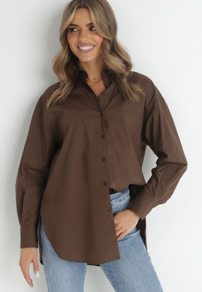 Ciemnobrązowa Koszula Doriemara. Brązowe koszule damskie Born2be, l, bez wzorów, bez kołnierzyka, bez ramiączek. Za 99.99 zł.