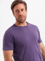 Męski klasyczny bawełniany T-shirt BASIC - fioletowy V13 OM-TSBS-0146 - XXL. Fioletowe t-shirty męskie Ombre Clothing, l, bez wzorów, z bawełny, bez kołnierzyka. W wyprzedaży za 24.99 zł.