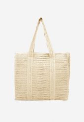 Beżowa Torebka Shopper Plażowa z Plecionki Galavisena. Brązowe shopper bag damskie Renee, bez wzorów, bez dodatków. Za 69.99 zł.
