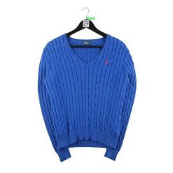 Second life - Kobaltowy sweter dla kobiet - Stan bardzo dobry. Niebieskie golfy damskie Ralph Lauren, bez wzorów, bez ramiączek. Za 212.96 zł.