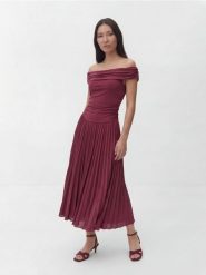 Sukienka z modalem - brudny róż. Czerwone sukienki damskie Reserved, l, bez wzorów, z dzianiny, bez kołnierzyka, bez ramiączek, rozkloszowane. Za 159.99 zł.