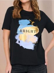 Koszulka z nadrukiem - czarny. Czarne t-shirty damskie Sinsay, l, bez wzorów, bez kołnierzyka. W wyprzedaży za 8.99 zł.